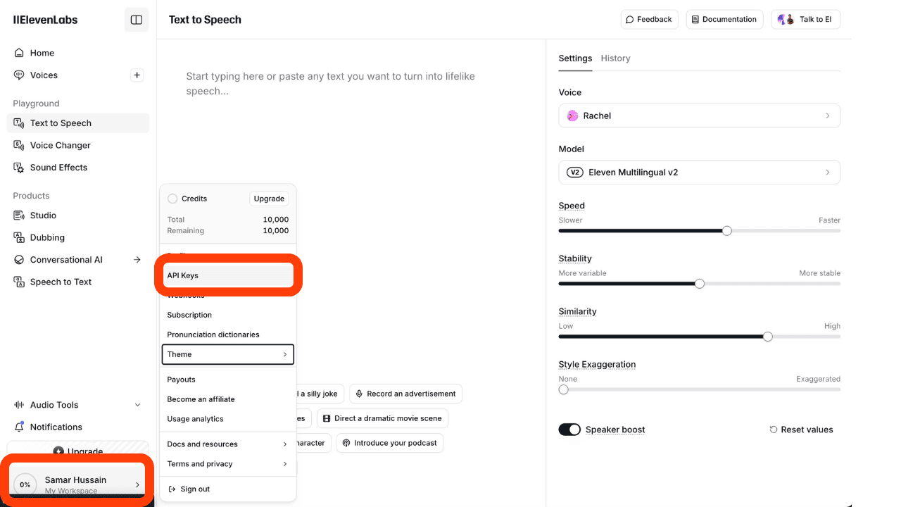 Profile button